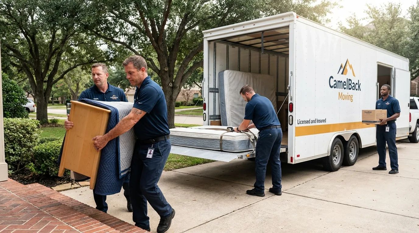 Crew loading residential truck for cross-state move from Carleton, MI