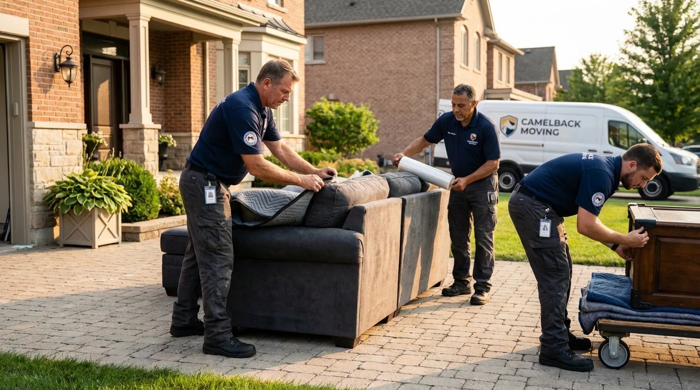 Large estate moving crew wrapping furniture in Carleton, MI